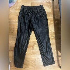 Loose leather pants elastic waistband pleather
